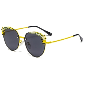 Polarized kids sunglasses featuring a yellow metal frame and cute panda decorations