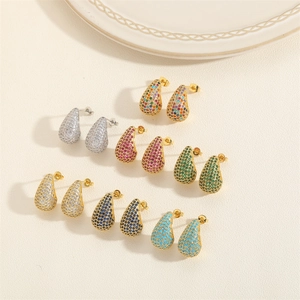 Hollow teardrop earrings with colorful zircon stones in seven assorted vivid colors