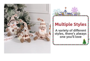 Close-up of Nordic style plush Christmas ornaments featuring snowman and reindeer