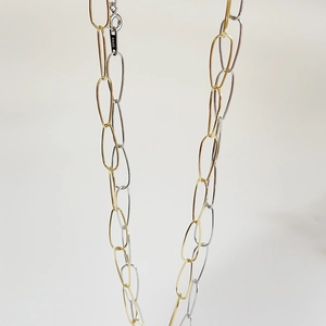 Minimalist 925 sterling silver bicolor chain necklace with gold and silver links