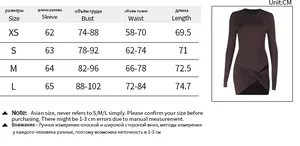 Size chart showing sleeve, bust, waist, and length measurements for the long sleeve skirt set