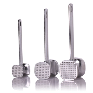 Three-piece stainless steel meat tenderizer mallet set in various sizes with textured heads