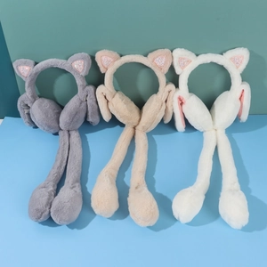 Detail showing plush texture and sequined cat ears on moving airbags earmuffs