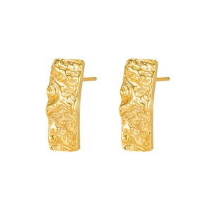 Irregular hammered texture rectangular gold earrings in 925 sterling silver for women