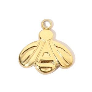 Macro shot of gold plated stainless steel bee pendant showing fine wing texture and link ring