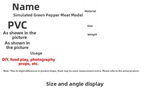 Detailed spec sheet for PVC faux green pepper toy with meat filling for DIY and props