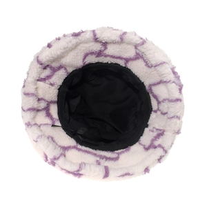 Winter plush bucket hat with purple wavy stripes and warm lamb wool texture for women