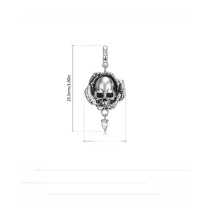Vintage 925 sterling silver skull flower pendant charm with clear crystals for DIY jewelry