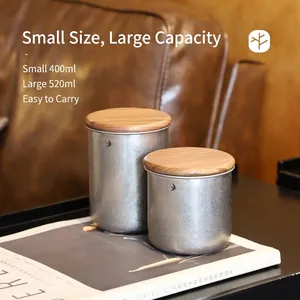 Stainless steel coffee bean canisters with wooden lids in 400ml and 520ml sizes