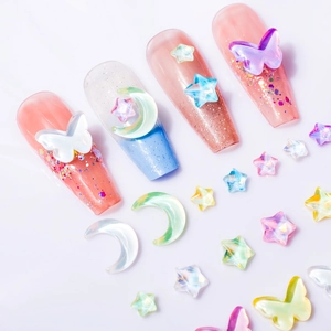 Iridescent aurora butterfly and star moon glass rhinestones for nail art decoration