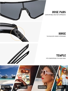 Detail of nose pads, hinges, and ergonomic temples of rimless cycling sunglasses