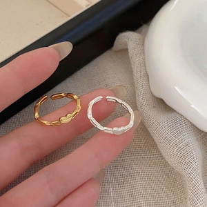 Minimalist 925 sterling silver heart rings with bamboo band and adjustable opening