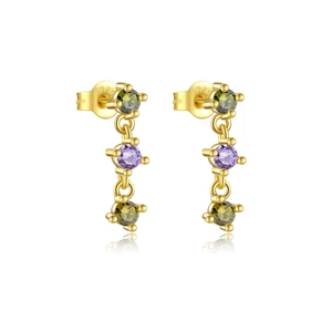 S925 sterling silver drop earrings with purple and olive green zircon stones
