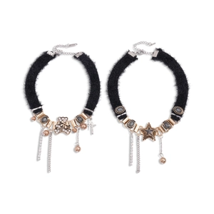 Plush choker necklaces featuring rhinestone teddy bear and star pendants with tassels