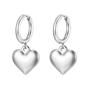 Polished silver heart drop earrings with minimalist hoop design for a modern look
