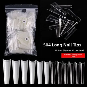 504pcs extra long coffin false nail tips in 12 sizes with natural and clear color options