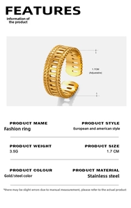Detail showing 3.5g weight and 1.7cm width of adjustable stainless steel roman ring