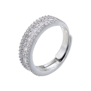 Detailed macro view of the silver multi-row pavé setting with sparkling cubic zirconia crystals