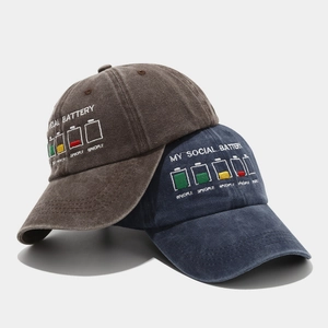 Distressed vintage cotton baseball cap with My Social Battery embroidery design