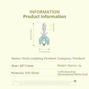 Détails du pendentif coccinelle en argent 925 avec spécifications de dimensions