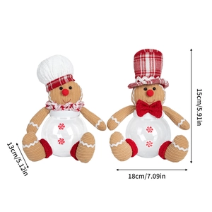 Christmas gingerbread man and snowman candy jars with corduroy fabric and clear containers
