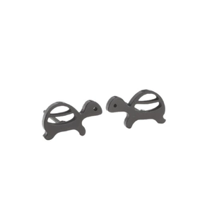 Minimalist black stainless steel turtle stud earrings for women with matte finish on white back
