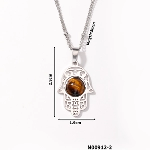 Detailed view of Hamsa Hand pendant with tiger eye stone and 50cm bead chain necklace