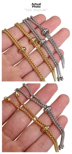 Adjustable stainless steel bead slider chains in gold and silver finishes for DIY jewelry