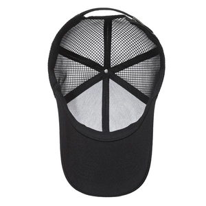 Men's breathable black mesh trucker hat with long brim for fishing and outdoor activities