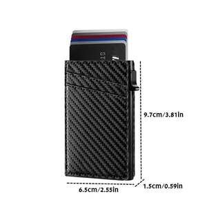 Carbon fiber metal pop-up credit card holder for men with leather texture and slim design
