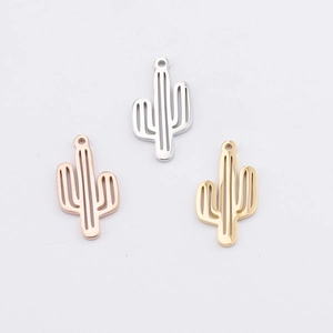 Polished stainless steel cactus pendants in silver, rose gold, and gold finishes