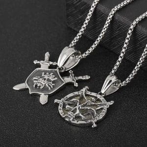 Gothic Punk Engelsschwingen Totenkopf Schild Kreuzschwert Silber Stahlkette für Herren