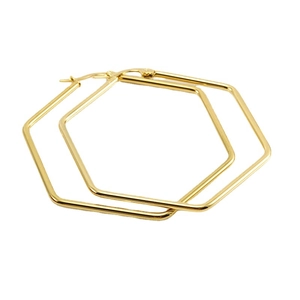 Minimalist large golden hexagonal hoop earrings in polished stainless steel for women