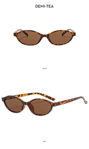 Front and side views of vintage oval tortoise shell sunglasses with tea lenses