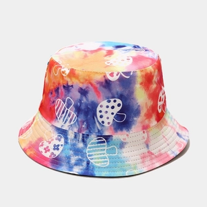 Cappello a secchiello tie-dye colorato con funghi, reversibile per la protezione solare all'aperto