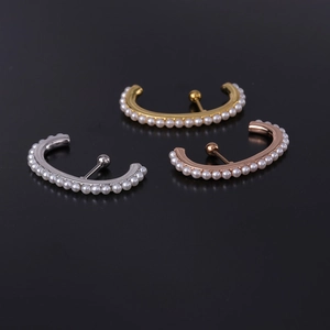 Minimalist U-shaped pearl earrings in gold, silver, and rose gold stainless steel sets