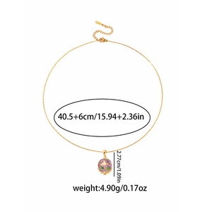 Detailed size specifications of the stainless steel gold necklace with purple rose pendant