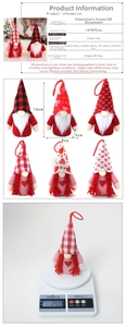Detailed dimensions and weight of Valentine's gnome pendants with heart and plaid patterns