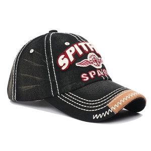 Casquette de baseball en coton lavé noir avec broderie SPARK et surpiqûres blanches