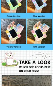 Mini electronic drawing board keychain with floral accents in four pastel colors