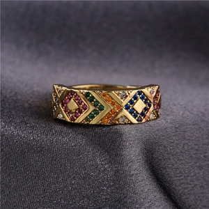 Colorful Cubic Zirconia Geometric Open Ring Gold Plated Copper Adjustable Finger Jewelry For Women Party Daily