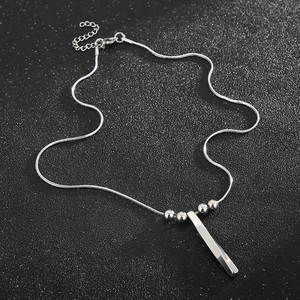 Minimalist silver stainless steel spiral bar pendant necklace with sleek snake chain for men
