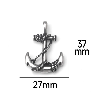 Detailed view of vintage anchor pendant with dimensions showing 37mm height and 27mm width