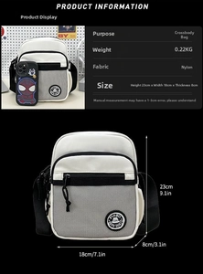 Detailed size specifications for minimalist black and white crossbody bag in 23x18x8cm