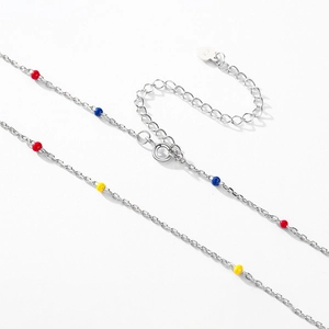 S925 sterling silver rainbow bead necklace with delicate chain and spring clasp closure