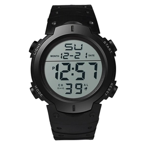 Digital Sports Watch Resin Case TPU Strap Waterproof EL Backlight Alarm Stopwatch Calendar Large Dial Round