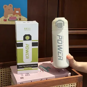 White 500ml stainless steel insulated sports bottle with pop-up lid and retail box