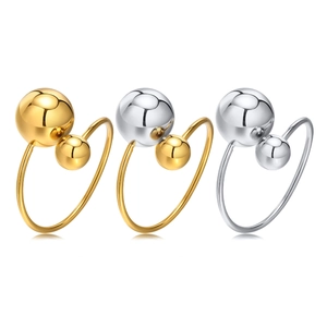Minimalist stainless steel open rings with dual ball design in gold and silver finishes