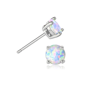 Detailed shot of S925 sterling silver opal stud earrings with professional four-prong setting