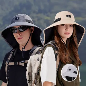 Sun Protection Bucket Hat Nylon Waterproof Quick Dry Wide Brim Neck Flap Outdoor Hiking Fishing Adjustable Wind Rope